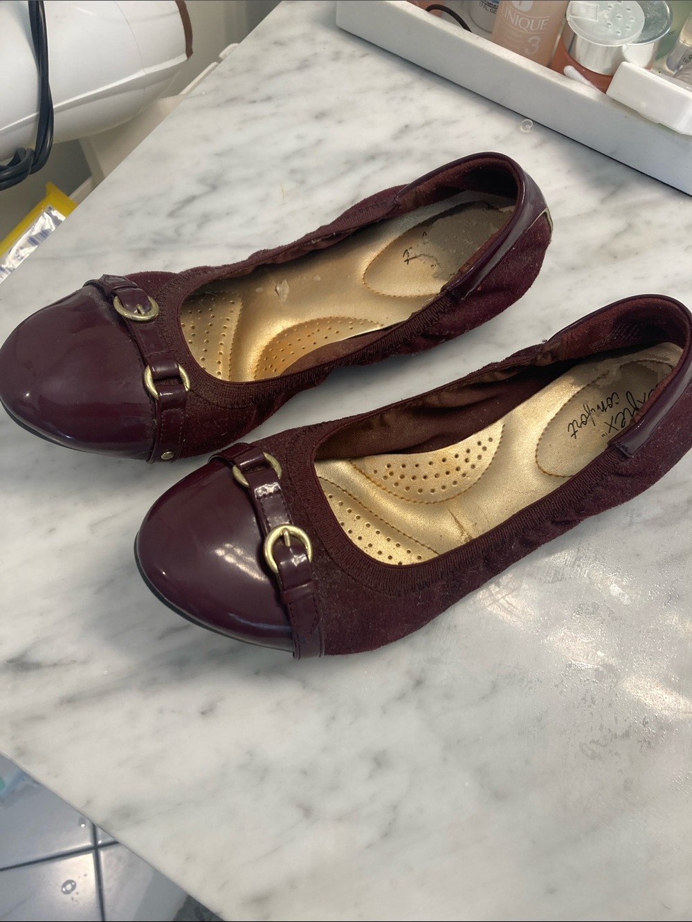 dexflex comfort Burgundy Ballet Flats with Gold Buckle